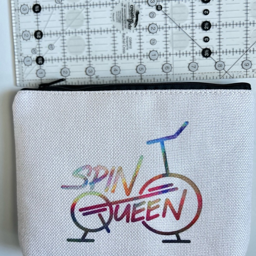 Colorful White Canvas Rainbow Spin Queen Cycle Cosmetic Makeup Bag Nwot View 5